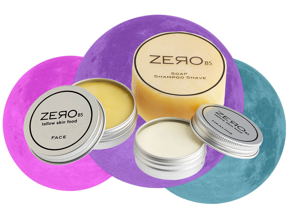 ZERO BS is a luxurious, 100% Natural Tallow skincare range.  This animal fat provides the closest molecular match to our skin’s natural oils.  The skin recognises this mammal fat and pulls it into the skin cell membrane.
